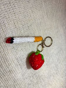 Crocheted Cigarette &amp; Strawberry Keychain