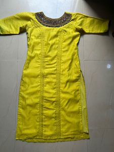 Vibrant Yellow Embroidered Kurta with Dupatta