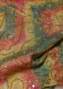 beautiful tissue fabric Embroidered Teal Blue Sare