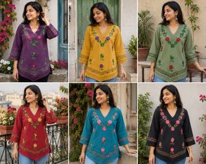 Embroidered  Cotton Tunic Top