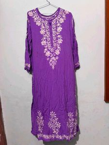 Beautiful Purple Kurta with White Embroidery