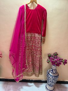 Elegant Pink Velvet Embroidered Suit