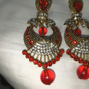 Red Golden Fancy Ethnic Traditional Earrings