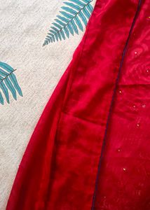 red designer saree with big border