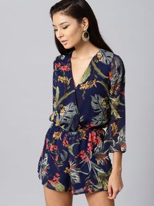 Sassafras Navy Tropical Wrap Romper
