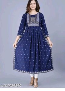 Navy Blue Nayra Cut Embroidered Kurti