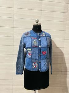 Pintresty 🌸Blue Patchwork Knit Cardigan