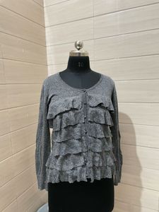 party wear Imported Gray Ruffled Cardigan