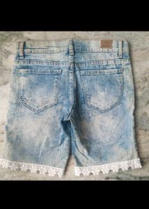 Jordache Distressed Denim Shorts with Lace Trim