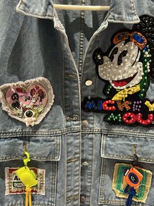 Unique Denim Vest with Mickey Mouse Patches