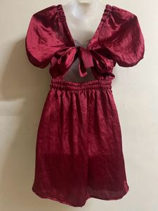Pintrest Marron Party Wear One Piece With Bow