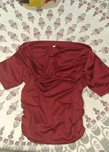 Maroon Ruched off shoulder Top