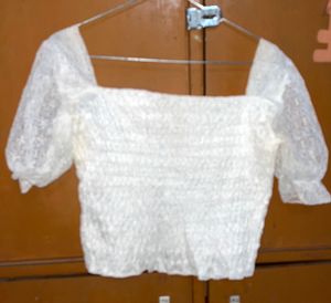 White Lace Sleeve Crop Top