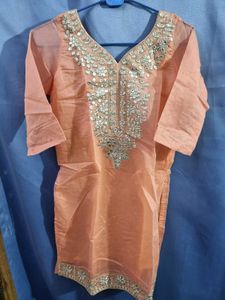 Peach Embellished Kurta Set