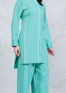 Teal Striped Kurta Set