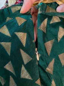 Elegant Green Ethnic Skirt with Golden Print
