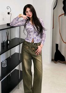 Sheer Floral Print Button-Up Shirt