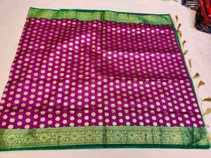 Purple &amp; Green Banarasi Silk Saree With Zari