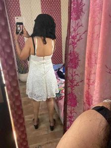 White PADDED Lace Flirty Dress