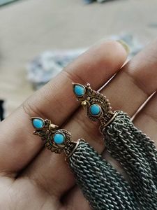 Boho Tassel Earrings with Turquoise oxidized