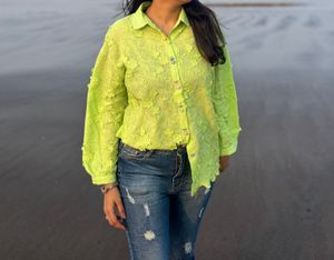 Lime Green Floral Eyelet Shirt
