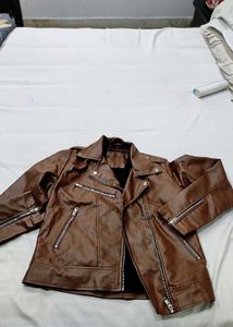 Brown Faux Leather Biker Jacket