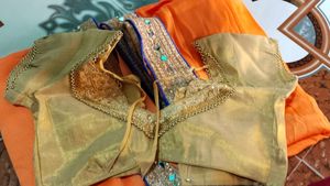 Orange Saree with Mirror Border