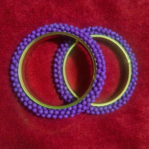 Purple Beaded Bangles - Set of Two