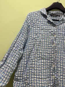 Blue Checkered Crinkled Shirt