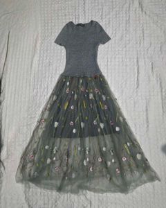 Dolce&Gabbana Sparkly Grey Tulle Embroidered Dress