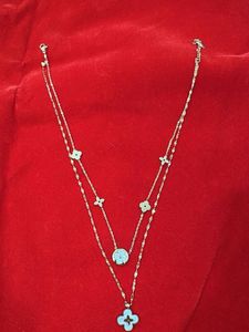 Double Chain Necklace with Clover Pendant