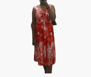 Red & White Print Midi Dress