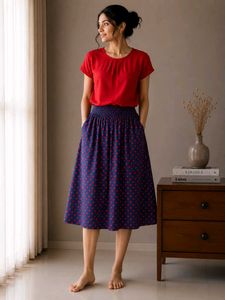 Cute Navy &amp; Red Polka Dot Skirt