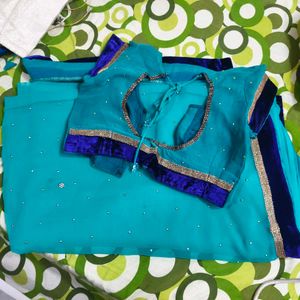 Teal Saree with Embellished Blouse