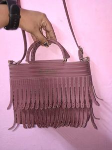 Stylish Burgundy Fringed Handbag
