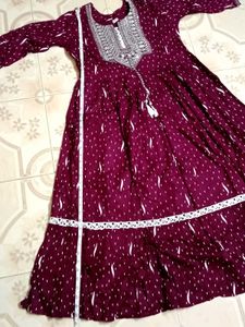 Maroon Kurta with White Ditsy Print