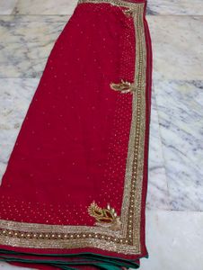 Red Embellished Saree only wear once