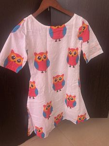 Quirky Cute Owl Print White A line dress