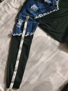 green+Denim patchwork,studded , ripped design long