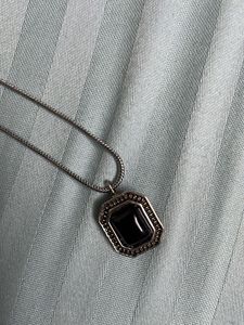 Elegant Silver Necklace with Black Pendant