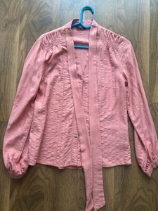 Elegant Peach Blouse with Tie Detail