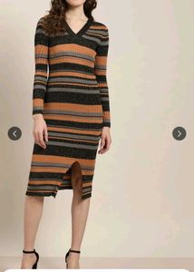 Striped V-Neck Midi Dress