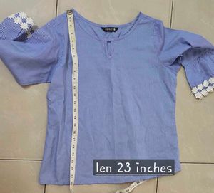 Faballey Blue Striped Bell Sleeve Top M