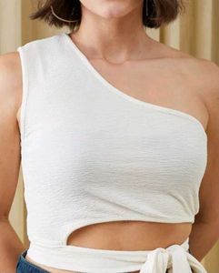 Shein One Shoulder Tie-Up Detail Textured Crop Top
