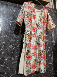 Floral Print Silk kurta set with cups