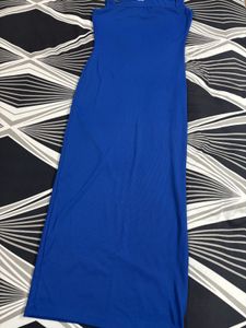 Blue Ribbed Square Neck Bodycon Dress