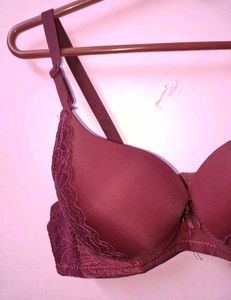 Burgundy Lace Trim Padded Bra