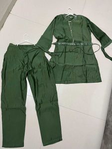 Elegant Green Kurta Set with Mirror Work