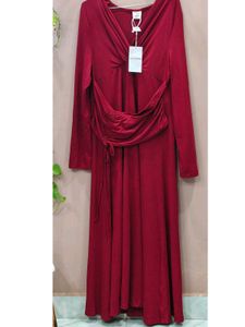 Elegant Red Long Sleeve Ruched Dress