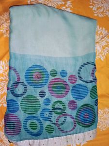 Light Blue Saree with Circle Print